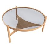 Tavolino da Salotto Marrone Rovere un Vano Piano in Vetro Temperato 100x100x46h cm, Forma Rotondo - Canterano
