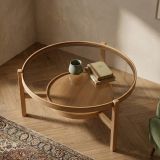 Tavolino da Salotto Marrone Rovere un Vano Piano in Vetro Temperato 100x100x48h cm, Forma Rotondo - Olzai