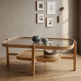 Tavolino da Salotto Marrone Rovere un Vano Piano in Vetro Temperato 110x70x48h cm, Forma Rettangolare - Sorbolo