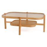Tavolino da Salotto Marrone Rovere un Vano Piano in Vetro Temperato 110x70x48h cm, Forma Rettangolare - Sorbolo
