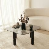 Tavolino da Salotto Nero Antracite Effetto Fume Forma Rettangolare 80x80x40h cm, Materiale Struttura in Vetro - Gran