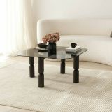 Tavolino da Salotto Nero Antracite Effetto Fume Forma Rettangolare 80x80x40h cm, Materiale Struttura in Vetro - Gran