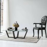 Tavolino da Salotto Nero Antracite Forma Rettangolare Materiale Piano in Vetro 105x65x35h cm, Colore Ripiano Trasparente - Visconti
