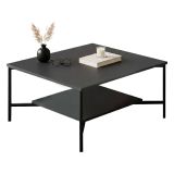 Tavolino da Salotto Nero Antracite Nero Piedini Neri un Vano 80x80x40h cm, Forma Quadrata - Mia