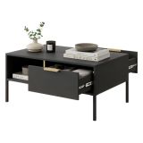 Tavolino da Salotto Nero Antracite oro 2 Cassetti con Piedini 97x60x44h cm, un Vano - Karo