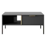 Tavolino da Salotto Nero Antracite oro 2 Cassetti con Piedini 97x60x44h cm, un Vano - Karo