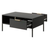 Tavolino da Salotto Nero Antracite oro 2 Cassetti con Piedini 97x60x44h cm, un Vano - Karo