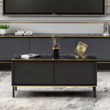 Tavolino da Salotto Nero Antracite oro con Piedini un Vano 90x45x40h cm, Piano Sollevabile - Zerbolo