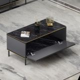 Tavolino da Salotto Nero Antracite oro con Piedini un Vano 90x45x40h cm, Piano Sollevabile - Zerbolo