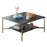 Tavolino da Salotto Nero Antracite oro Piedini oro un Vano 80x80x40h cm, Forma Quadrata - Mia