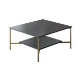 Tavolino da Salotto Nero Antracite oro Piedini oro un Vano 80x80x40h cm, Forma Quadrata - Mia
