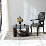 Tavolino da Salotto Nero Antracite Portariviste Forma Rotonda 75x75x40h cm, Materiale Struttura in Vetro - Felino