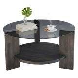 Tavolino da Salotto Nero Antracite Portariviste Forma Rotonda 75x75x40h cm, Materiale Struttura in Vetro - Felino