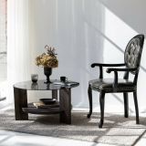 Tavolino da Salotto Nero Antracite Portariviste Forma Rotonda 75x75x40h cm, Materiale Struttura in Vetro - Felino