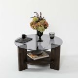 Tavolino da Salotto Nero Antracite Portariviste Forma Rotonda 75x75x40h cm, Materiale Struttura in Vetro - Felino