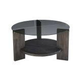 Tavolino da Salotto Nero Antracite Portariviste Forma Rotonda 75x75x40h cm, Materiale Struttura in Vetro - Felino