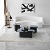 Tavolino da Salotto Nero Effetto Lucido Forma Quadrato 80x80x30h cm, Materiale Piano in Legno Nobilitato - Pagliara