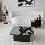 Tavolino da Salotto Nero Effetto Lucido Forma Quadrato 80x80x30h cm, Materiale Piano in Legno Nobilitato - Pagliara
