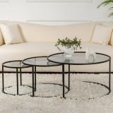 Tavolino da Salotto Nero Forma Circolare Materiale Piano in Vetro 80x80x43h cm, Colore Ripiano Trasparente - Rowan