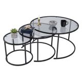 Tavolino da Salotto Nero Forma Circolare Materiale Piano in Vetro 80x80x43h cm, Colore Ripiano Trasparente - Rowan