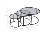 Tavolino da Salotto Nero Forma Circolare Materiale Piano in Vetro 80x80x43h cm, Colore Ripiano Trasparente - Rowan