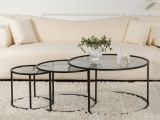 Tavolino da Salotto Nero Forma Circolare Materiale Piano in Vetro 80x80x43h cm, Colore Ripiano Trasparente - Rowan