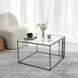 Tavolino da Salotto Nero Forma Quadrata Materiale Piano in Vetro 55x55x36h cm, Colore Ripiano Trasparente - Giacinta