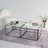 Tavolino da Salotto Nero Forma Quadrata Materiale Piano in Vetro 55x55x36h cm, Colore Ripiano Trasparente - Giacinta