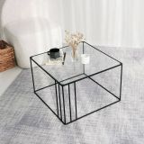 Tavolino da Salotto Nero Forma Quadrata Materiale Piano in Vetro 55x55x36h cm, Colore Ripiano Trasparente - Giacinta