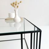 Tavolino da Salotto Nero Forma Quadrata Materiale Piano in Vetro 55x55x36h cm, Colore Ripiano Trasparente - Giacinta