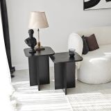 Tavolino da Salotto Nero Forma Quadrato Materiale Piano in Legno Nobilitato 40x40x50h cm, Colore Ripiano Nero - Meduno