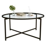 Tavolino da Salotto Nero Forma Rettangolare Materiale Piano in Vetro 83x82x40h cm, Colore Ripiano Trasparente - Ecaterina