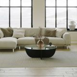 Tavolino da Salotto Nero Forma Rotonda Materiale Piano in Vetro 90x90x30h cm, Colore Ripiano Trasparente - Jolanda