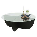 Tavolino da Salotto Nero Forma Rotonda Materiale Piano in Vetro 90x90x30h cm, Colore Ripiano Trasparente - Jolanda