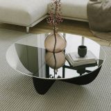 Tavolino da Salotto Nero Forma Rotonda Materiale Piano in Vetro 90x90x30h cm, Colore Ripiano Trasparente - Jolanda