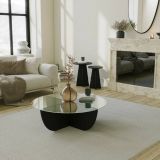 Tavolino da Salotto Nero Forma Rotonda Materiale Piano in Vetro 90x90x30h cm, Colore Ripiano Trasparente - Jolanda