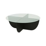 Tavolino da Salotto Nero Forma Rotonda Materiale Piano in Vetro 90x90x30h cm, Colore Ripiano Trasparente - Jolanda