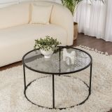 Tavolino da Salotto Nero Forma Rotondo Materiale Piano in Vetro 80x80x43h cm, Colore Ripiano Trasparente - Moena