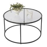 Tavolino da Salotto Nero Forma Rotondo Materiale Piano in Vetro 80x80x43h cm, Colore Ripiano Trasparente - Moena