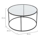 Tavolino da Salotto Nero Forma Rotondo Materiale Piano in Vetro 80x80x43h cm, Colore Ripiano Trasparente - Moena