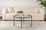 Tavolino da Salotto Nero Forma Rotondo Materiale Piano in Vetro 80x80x43h cm, Colore Ripiano Trasparente - Moena
