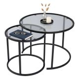 Tavolino da Salotto Nero Grigio set di 2 Tavolini Forma Rotondo 60x60x43h cm, Colore Struttura Grigio - Xaden