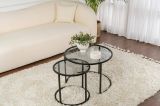 Tavolino da Salotto Nero Grigio set di 2 Tavolini Forma Rotondo 60x60x43h cm, Colore Struttura Grigio - Xaden