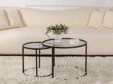 Tavolino da Salotto Nero Grigio set di 2 Tavolini Forma Rotondo 60x60x43h cm, Colore Struttura Grigio - Xaden