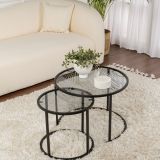 Tavolino da Salotto Nero Modulabile Forma Rotondo 42x42x39h cm, Sfumatura Colore Ripiano Fume - Vetusto