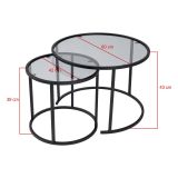 Tavolino da Salotto Nero Modulabile Forma Rotondo 42x42x39h cm, Sfumatura Colore Ripiano Fume - Vetusto