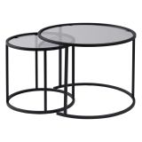 Tavolino da Salotto Nero Modulabile Forma Rotondo 42x42x39h cm, Sfumatura Colore Ripiano Fume - Vetusto