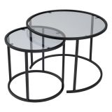 Tavolino da Salotto Nero Modulabile Forma Rotondo 42x42x39h cm, Sfumatura Colore Ripiano Fume - Vetusto