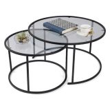 Tavolino da Salotto Nero Modulabile Forma Rotondo 60x60x39h cm, Sfumatura Colore Ripiano Fume - Lambrugo