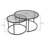 Tavolino da Salotto Nero Modulabile Forma Rotondo 60x60x39h cm, Sfumatura Colore Ripiano Fume - Lambrugo